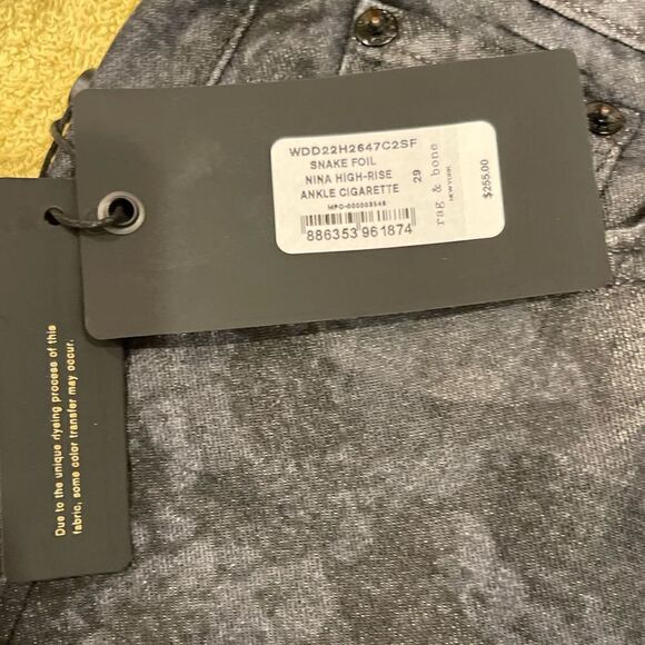 Rag & Bone Nina High-Rise Ankle Cigarette Snakeprint Jeans.Size 29 - Picture 15 of 16